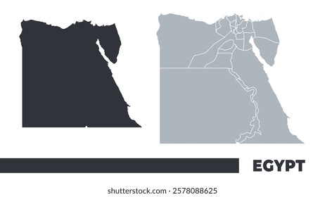 Egypt flat and border outline vector maps