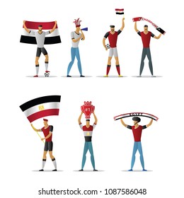 Egypt Football Fans. Cheerful Soccer Supporters Crowd. Vector Illustration.