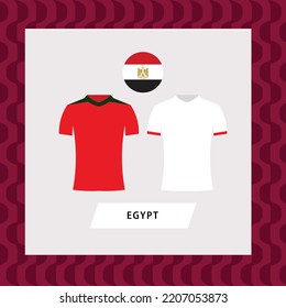 Egypt football national team uniform flat illustration with the round national flag. African country football team.