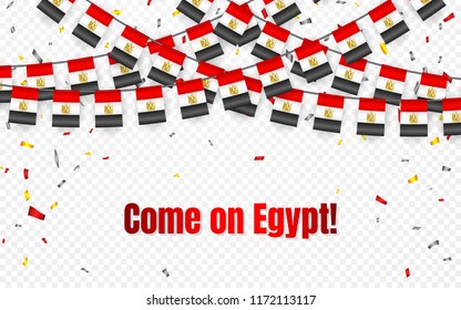 Egypt garland flag with confetti on transparent background, Hang bunting for celebration template banner, Vector illustration.
