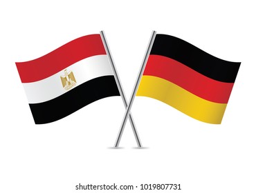 Egypt and Germany crossed flags. Egyptian and German flags on white background. Vector icon set. Vector illustration.