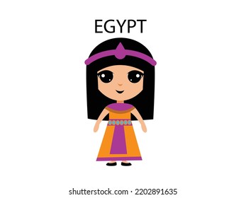 egypt girl wearing traditional outfit cartoon character illustration.