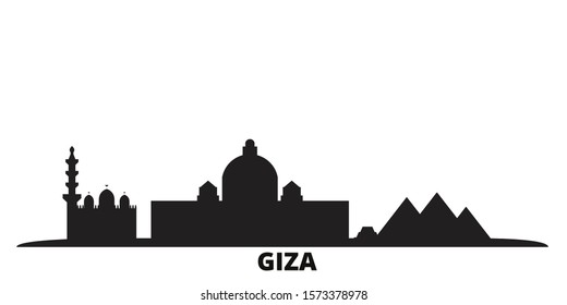 Egypt, Giza city skyline isolated vector illustration. Egypt, Giza travel black cityscape