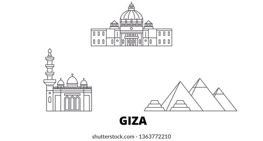 Egypt, Giza line travel skyline set. Egypt, Giza outline city vector illustration, symbol, travel sights, landmarks.