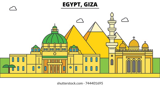 Egypt, Giza outline city skyline, linear illustration, banner, travel landmark, buildings silhouette,vector