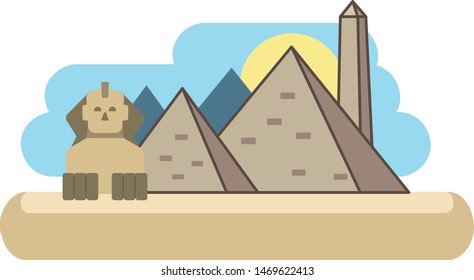 Egypt, Giza pyramids, Sphinx and Obelisk, vector illustration