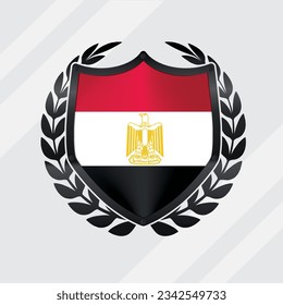 Egypt Glossy Black Shield Flag With Rounding Leaf Wreath 
