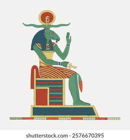 Egypt god illustration, colorful design isolated on white, vector. Vintage Eqyptian illustration. Hand drawn illustration of ancient Egypt, isolated on white, vector.