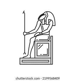 Dioses Thoth de Egipto, antigua religión y deidad mitológica egipcia, ícono de línea vector. Egipto antiguo dios de la sabiduría Thoth con cabeza de ave ibis, religión y cultura egipcias