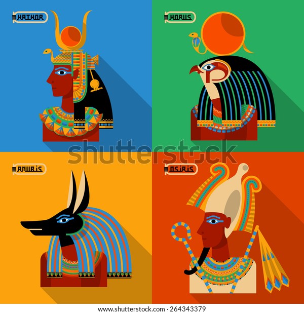 Agypten Gotter Hathor Horus Anubis Osiris Stock Vektorgrafik Lizenzfrei
