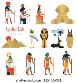 Egypt gods and religion color flat icons set for web and mobile design