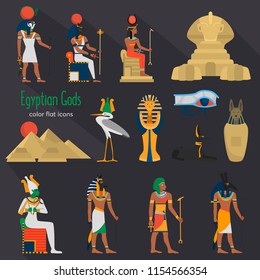 Egypt gods and religion color flat icons set for web and mobile design