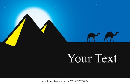 Egypt Great Pyramids with Camel caravan at night