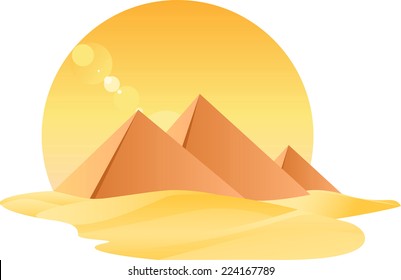 Egypt Great Pyramids Egyptology With Sand and Sun vector illustration.