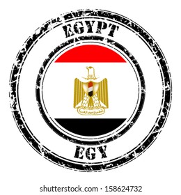 Egypt grunge flag on button stamp