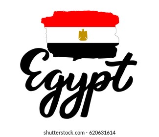 Egypt hand drawn ink brush lettering with the national flag of the country. Calligraphy word "Egypt". Egypt national symbol