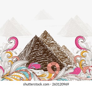 Egypt - hand drawn. pyramids doodle