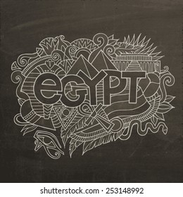 Egypt hand lettering and doodles elements background. Vector chalkboard illustration