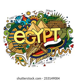 Egypt hand lettering and doodles elements background. Vector illustration