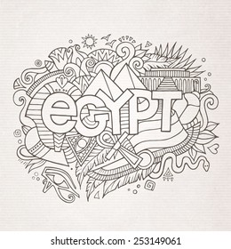 Egypt hand lettering and doodles elements background. Vector illustration