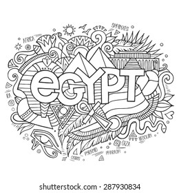 Egypt hand lettering and doodles elements background. Vector illustration