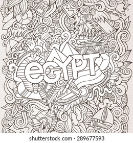 Egypt hand lettering and doodles elements background. Vector illustration