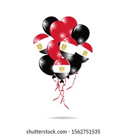 Egypt Happy National Day greeting card. balloons flag of Egypt with ribbon isolated on white background. Template for poster, banner, flyer, invitation, brochure, card, cover
