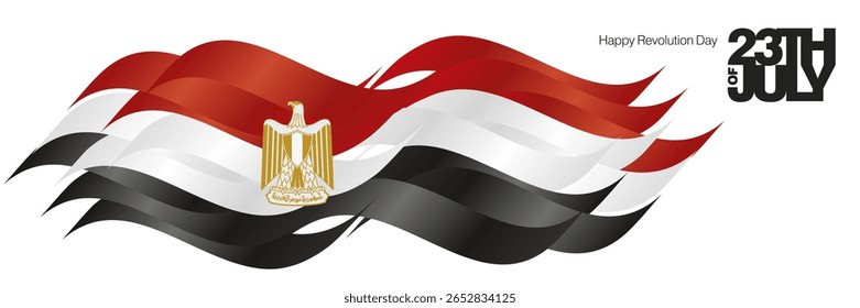 Egypt Happy Revolution Day 23th of July banner. Egypt abstract flag ribbon background with bold typography lettering message 23th of July
