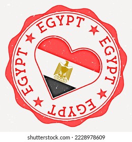 Egypt heart flag logo. Country name text around Egypt flag in a shape of heart. Stylish vector illustration.