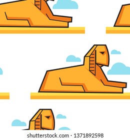 Egypt heritage Sphinx Egyptian architecture seamless pattern famous landmark vector lion with pharaoh head ancient tomb antique construction endless texture desert sightseeing and traveling or tourism