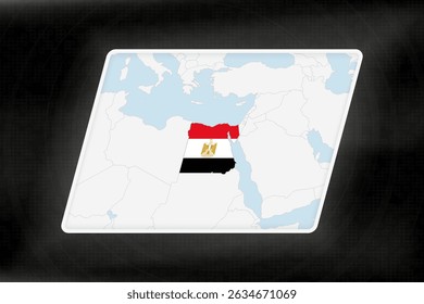 Egypt Highlighted in Flag Colors on Geographic Map. Modern Map on a dark abstract backdrop.