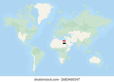Egipto resaltado en el mapa mundial con bandera nacional. Mapa mundial del Vector con Egipto resaltado usando su bandera nacional.