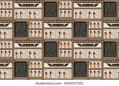 Egypt history pattern. Hieroglyph background. Ancient egypt background.Egyptian hieroglyph and symbolAncient culture sing and symbol.Anubis. Ra.