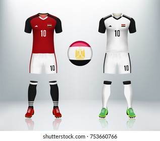 Egypt home and away soccer jersey kit set  with team badge. Concept for Egypt football uniform in vector illustrative