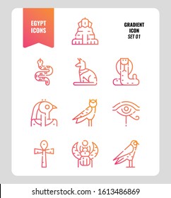 Egypt icon set 1. Include Sphinx, Horus, Ankh, Cobra, owl and more. Gradient icons Design. vector