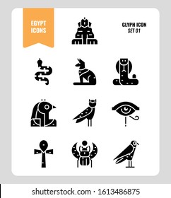 Egypt icon set 1. Include Sphinx, Horus, Ankh, Cobra, owl and more. Glyph icons Design. vector