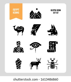 Egypt icon set 2. Include Pyramid, Anubis, god, mummy, camel and more. Glyph icons Design. vector