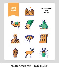 Egypt icon set 2. Include Pyramid, Anubis, god, mummy, camel and more. Filled outline icons Design. vector