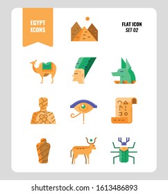 Egypt icon set 2. Include Pyramid, Anubis, god, mummy, camel and more. Flat icons Design. vector