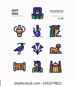 Egypt icon set 3. Include pharaoh, sphinx, cleopatra and more. Filled outline icons Design. vector