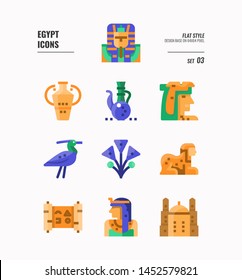 Egypt icon set 3. Include pharaoh, sphinx, cleopatra and more. Flat icons Design. vector