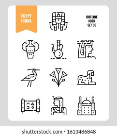 Egypt icon set 3. Include pharaoh, sphinx, cleopatra and more. Outline icons Design. vector