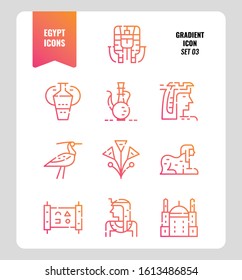 Egypt icon set 3. Include pharaoh, sphinx, cleopatra and more. Gradient icons Design. vector