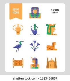 Egypt icon set 3. Include pharaoh, sphinx, cleopatra and more. Flat icons Design. vector