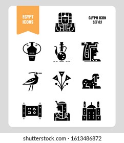 Egypt icon set 3. Include pharaoh, sphinx, cleopatra and more. Glyph icons Design. vector