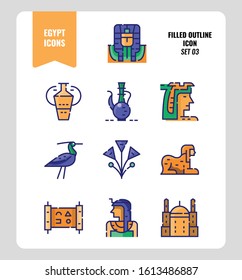 Egypt icon set 3. Include pharaoh, sphinx, cleopatra and more. Filled outline icons Design. vector