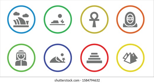 egypt icon set. 8 filled egypt icons.  Simple modern icons about  - Opera house, Bedouin, Desert, Dune, Ankh, Pyramid