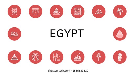 Egypt Icon Set. Collection Of Sarcophagus, Nefertiti, Pyramids, Egypt, Pyramid, Ankh, Mosh, Anubis, Sydney Opera House Icons