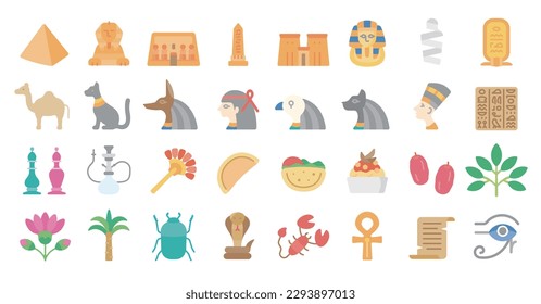 Egypt icon set (Flat fill version)