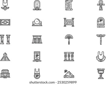 La colección de iconos de Egipto es una Ilustración vectorial con trazo editable.